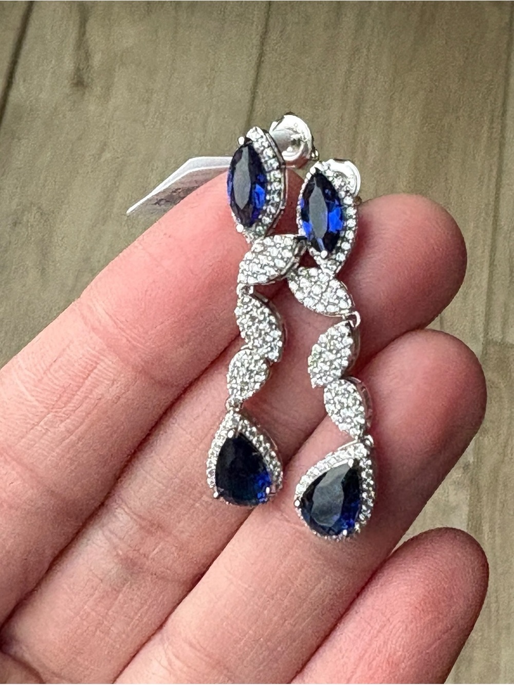 SUZY LEVIAN Sterling Silver Sapphire & Lab Grown White Sapphire Drop Earrings A - Picture 5 of 7